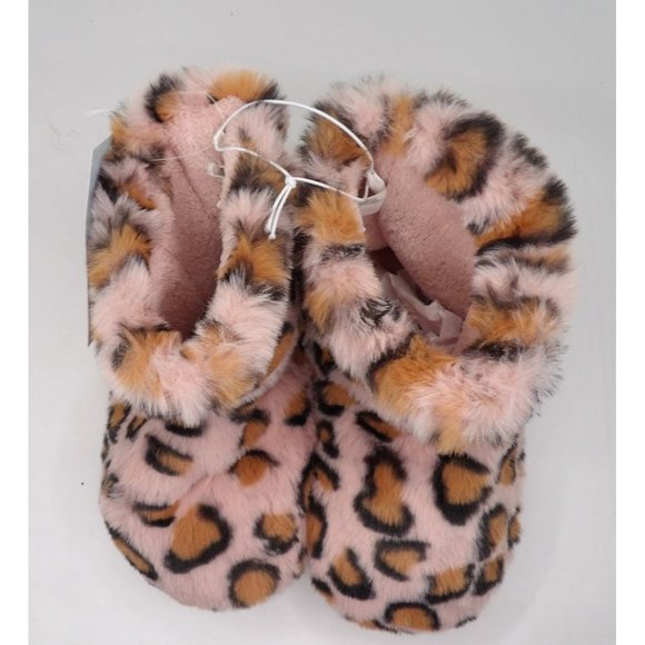 Girl's Pink Leopard Plush Slippers Youth L 9/10 NWT - Picture 2 of 6